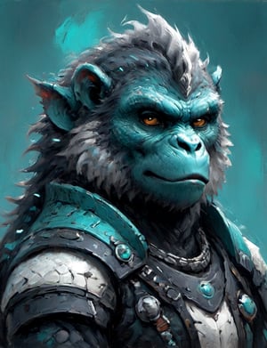 (close up, head and shoulders portrait:1.3), anthromorphic (gorilla :1.2) dragon, futuristic power armor, bounty hunter , aqua and white and black color scheme , Disney pixar style