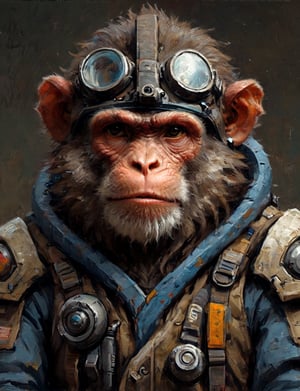 head and shoulders portrait, anthromorphic macaque , a hard-boiled atmosphere, futuristic power armor, bounty hunter 