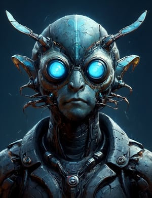 (close up, head and shoulders portrait:1.3), anthromorphic, High tech cybernetic (snail :1.2) (mantis:1.7), multi Eyes,Glowing blue mechanical eyes, high-tech cybernetic body, futuristic black power armor, bounty hunter ,xl_cpscavred,mad-cyberspace,cyberpunk
