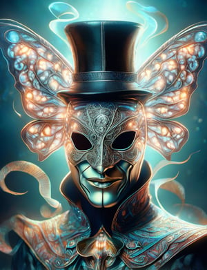 (head and shoulders portrait:1.2), (anthropomorphic moth :1.3) as circus performer , zorro mask, jester hat, holographic glowing eyes, wearing circus outfit , (outline sketch style:1.5), surreal fantasy, close-up view, chiaroscuro lighting, no frame, hard light, in the style of esao andrews, DonM3lv3nM4g1cXL