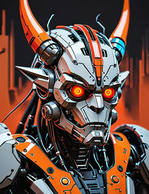 (close up, head and shoulders portrait:1.5), An extremely detailed 1970s retro-future anthropomorphic manticore robot, centered, (strong outline sketch style:1.5), 1970s minimal geometric background, red, orange, black and white tones, masterpiece, epic, sharp focus, emitting diodes, smoke, artillery, sparks, racks, system unit, motherboard, by pascal blanche rutkowski repin artstation painting concept art of detailed character design matte painting, 4 k resolution blade runner, dark muted background, detailed, comic book,dcas_lora