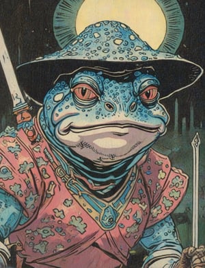 (head and shoulders portrait:1.2), (anthropomorphic toad:1.3) as a warrior, zorro mask, holographic glowing eyes, wearing sci-fi outfit , surreal fantasy, close-up view, chiaroscuro lighting, no frame, hard light,Ukiyo-e
