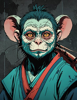 (close up, head and shoulders portrait:1.5), red, orange, green, teal, aqua, blue, violet gradient ,(anthromorphic mouse capuchin :1.5), samurai, wearing samurai armor, (strong outline sketch style:1.5), symmetrical features, gritty fantasy, (darkest dungeon art style :1.4), dark muted background, detailed, one_piece_wano_style, Dark Manga of,anime screencap,Dark Anime of