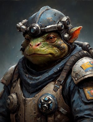 head and shoulders portrait, anthromorphic (ape:0.4) (toad:0.7) , a hard-boiled atmosphere, futuristic power armor, bounty hunter 