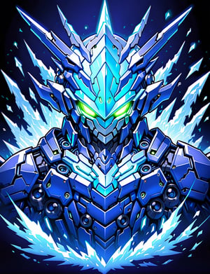 head and shoulder portrait, 1 dragon  robot, (solo robot:2) , mechanical features, mechanical joints, fantasy, dark background, giant robot, ice and silver color scheme, symmetrical features