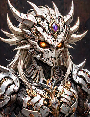 (head and shoulders portrait:1.2), a Warforged luon  , sentient construct of gleaming silver and black metal and gears, is dressed in intricately detailed armor. dark background , Inspired by the art of Destiny 2 and the style of Guardians of the Galaxy,art_booster