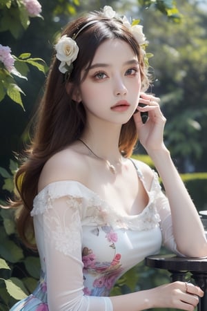 (Top quality color photo of a mysterious beautiful woman wearing floral clothes),(extremely delicate and beautiful work:1.2), Sitting in the Light of God, with neon lights, grand background, starryskybackground, Art Nouveau, Floral Couture, Clothes made of flowers, Luxury Fashion,(she is the embodiment of beauty and charm, Her clothes are as soft and light as air.,) Detailed face, Looking at Viewer, Detailed eyes, Black eyes, Lustrous lips , gentle and mysterious expression, High color saturation, surrealism , (Best Quality, masutepiece, ultra-detailliert, 超A high resolution, Photorealistic, Raw photo, absurderes, absolutely resolution:1.4),