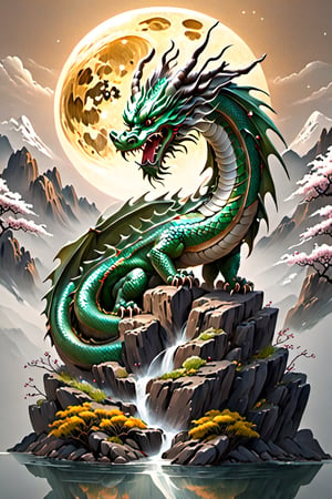 The dragon, a symbol of strength and good fortune, weaves through the village, breathing life into the serene landscape, marking the beginning of a new lunar cycle with its majestic presence.bailing_eastern dragon