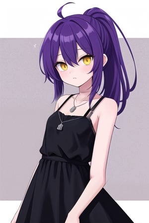 purple hair,long hair, ponytail, yellow_eye, black hairban,<lora:659111690174031528:1.0>