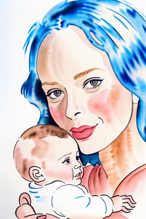 a painting of a woman holding a baby in her arms, closeup painted portrait, portrait painting, painted portrait, watercolour realistic, realistic portrait, traditional portrait, high quality portrait, detailed portrait, portrait art, medium close up portrait, fine art portrait painting, realistic watercolour, award-winning portrait, watercolour realism, highly detailed portrait, full close-up portrait, art portrait