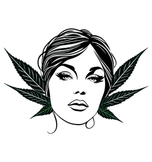 Female Beautiful face, marijuana leaves, minimalistic, black ink, calligraphic lines,vector art illustration