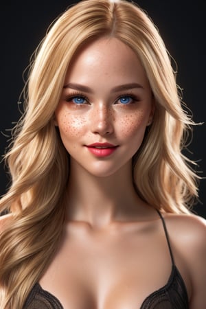 Beautiful realistic girl model, Realistic blonde long hair, vampire makeup face, Big cheeks, Realistic eyes, Detailed lips, Smiling, Beautiful sexy curved body, Brazilian skin realistic details with freckles, Adorably feminine photo full body pose, Photo Colored srgb, realistic background, Hyper realistic, Super detailed, 8k, Lighting natural, Medium exposure, Soft shadows, Medium contrast, High sharpness, Medium saturation, Composite professional vivid color rendering, Ray tracing reflections, TSR anti-aliasing, HDR,UR_Art