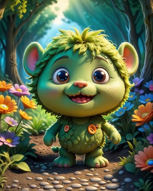 (cute cartoon,nature,3D:1.1,dynamic lighting,vivid colors,HDR), detailed and vibrant 3D rendering of a cute cartoon character in a natural setting. The character is beautifully animated with adorable features, including large expressive eyes, a cute button nose, and a bright smile. The character stands in a lush green field surrounded by colorful flowers and tall trees. The dynamic lighting casts soft shadows on the character, giving depth and dimension to the scene. The colors are incredibly vivid, with a wide range of hues that bring the entire image to life. The use of HDR techniques enhances the overall quality of the image, ensuring that every detail is perfectly captured. The combination of the cute cartoon style, vibrant colors, and dynamic lighting creates a visually stunning and enchanting artwork that will captivate viewers.