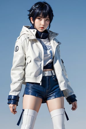 1 girl, looking at the viewer, (((WHITE EYES))), bandana around her neck, short hair, bangs, dark blue hair, wearing white leather jacket with braid details, long sleeves, closed mouth, standing, jacket , full body, dark blue pants, hood, blunt fringe, fur trim, blue sandals, standing on one leg, low hood, blue shoes, fighting stance, white eyes, toeless shoes, hyuuga hinata, fighting in a forest ,sexy, shy, skin, realistic, FULL BODY,
photon mapping
more details
16k, HDR, CG, 3D, maintain maximum image detail, photography, high resolution, Anti Aliasing, cinematic, particles, hyper realism, holographic, mecha, extremely detailed, crystallization, crystals, holographic, fragments, style, concept, RAW, Hinata Hyuga,3D,teengirlmix,more details XL
