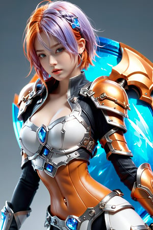 1girl, alone, short hair, navel, hold, weapon, braid, pointy ears, midriff, orange hair, armor, hand on hip, single braid, weapon, gauntlets, ship, hammer, shield, lolita mobile legends, giant hammer, shield ,fighting on a battlefield,
realistic,
more details
16k,CG,maintain maximum image detail,high resolution,Anti Aliasing,particles,hyper realism,holografico,extremely detailed, crystallization, crystals, holographic, fragments,style,concept,RAW,(((NSFW))),(((SEXY)))