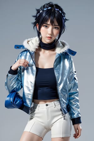 1 girl, looking at the viewer, (((WHITE EYES))), bandana around her neck, short hair, bangs, dark blue hair, wearing white leather jacket with braid details, long sleeves, closed mouth, standing, jacket , full body, dark blue pants, hood, blunt fringe, fur trim, blue sandals, standing on one leg, low hood, blue shoes, fighting stance, white eyes, toeless shoes, hyuuga hinata, fighting in a forest , skin, realistic, FULL BODY,
photon mapping
more details
16k, HDR, CG, 3D, maintain maximum image detail, photography, high resolution, Anti Aliasing, cinematic, particles, hyper realism, holographic, mecha, extremely detailed, crystallization, crystals, holographic, fragments, style, concept, RAW, Hinata Hyuga,3D,teengirlmix,more details XL