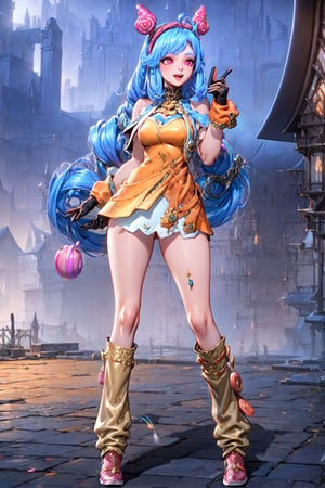 a woman in a yellow dress, (((holding and playing a yo-yo))), long blue hair, smile, open mouth, socks, gloves, blue hair, braid, hairband, tiara with horns shaped like musical notes, gloves without fingers, pink eyes, tiara on the head, music,Mobile legends,
skin, realistic,
photon mapping
more details
16k,Hdr,cg, 3d, maintain maximum image detail,photography,high resolution,Anti Aliasing,(((SEXY)))








