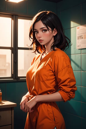 
((realism)), extremely high quality RAW photograph, detailed background, intricate, messy hair, Exquisite details and textures, highly detailed, Photo of (woman ) in a prison cell, (wearing orange prison clothes:1.3), Looking away from the camera, ultra detailed photograph, warm lighting, artstation, 4k, sharp focus, high resolution, detailed skin, detailed eyes, 8k uhd, dslr, low harsh lighting, high quality, film grain