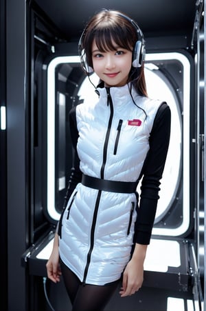 (masterpiece):1.2, best quality,(highly detailed:1.3), (4girls):10,(bust up shot):1.5 22yo, 170cm ,top instagrammer ladys,smile, (latex white bodysuit, headphone), (futuristic white color room with blue and white led lights):1.5, inside spacestation, cyberpunk room, (inside cyberpunk hotel room):1.3, sitting close together on bed, faces near each other, intimate pose, morning light, volumetric lighting, bing_astronaut, V-shaped eyebrows, astrovest:1.5, BREAK, black belt, black stocking, black tights, black long sleeve, BREAK, inside white spaceship background, astrovest, tnf_jacket, instagram-style composition, casual and natural posing