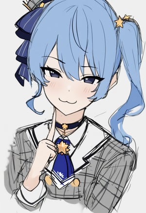 1girl, solo, hoshimachi suisei \(1st costume\), sketch,(vest smile):3,
middle finger, side ponytail, 
white background,
masterpiece, best quality, very aesthetic, absurdres,

