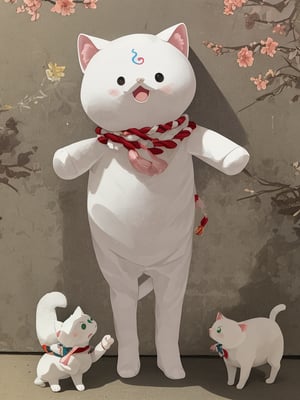 (35P):2,solo, white cat,looking at viewer, blush, open mouth, simple background, standing, tail, full body, no humans, cat, inside japanese house, 