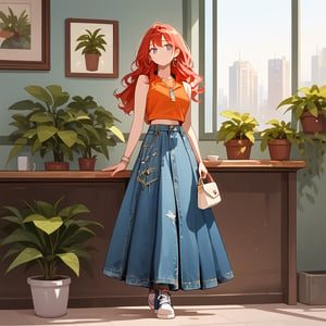 score_9, score_8_up, score_7_up, score_6_up, score_5_up, score_4_up,

((Cinematic)), (extremely detailed fine touch: 1.2),(masterpiece), (best quality), 

1girl, solo, long hair,  skirt, red hair, holding, jewelry, standing, full body, shoes, sleeveless, indoors, hand up, bag, bracelet, crop top, plant, denim, footwear, shirt, long skirt, watch, handbag, wristwatch, potted plant, wide shot,inside a cafeteria to buy a cup of coffee, photo background, sexy,fflixmj6,more detail XL, long_sleeves, perfect hands,, perfect face, perfect eyes, perfect mouth, cityscape, jaeggernawt,girlnohead