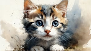 Cute kitten with face of Jenna Ortega, farm, big eyes, freedom, soul, digital illustration, approaching perfection, dynamic, highly detailed, watercolor painting, artstation, concept art, sharp focus, in the style of artists like Russ Mills, Sakimichan, Wlop, Loish, Artgerm, Darek Zabrocki, and Jean-Baptiste Monge