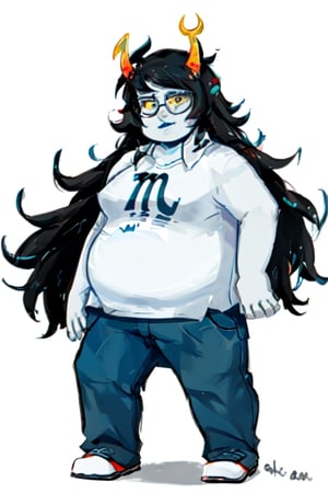 vriska, obese, ssbbw, obesity, obese_female, beautifully_obese, hyper_fat, morbidly_obese, best quality, glasses,