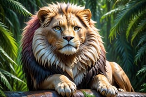 Please generate an image of ,1 majestic lion, in three colors, the head should be white, half the body green and the rest red, с надпис "Честит празник Българи!".