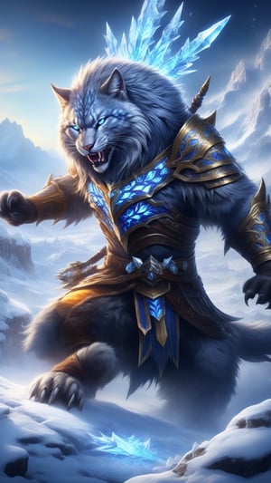 best quality, masterpiece,	
Rengar, the predatory hunter, moves silently through a frozen landscape, his fur bristling with icicles. Claws sharp as icicles, he prepares to pounce from the shadow of the blizzard, his eyes aglow with the thrill of the hunt in this icy terrain.

ultra realistic illustration, siena natural ratio, ultra hd, realistic, vivid colors, highly detailed, UHD drawing, perfect composition, ultra hd, 8k, he has an inner glow, stunning, something that even doesn't exist, mythical being, energy, molecular, textures, iridescent and luminescent scales, breathtaking beauty, pure perfection, divine presence, unforgettable, impressive, breathtaking beauty, Volumetric light, auras, rays, vivid colors reflects.