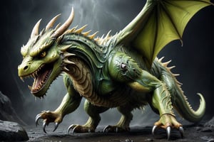 Please generate a hyper realistic image of an angry yellow-green dragon