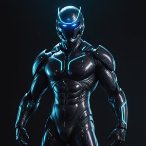 In a distant future, a genetic warrior stands poised for battle, clad in a sleek carbon-fiber suit that seems to meld seamlessly with their body. The suit, engineered from advanced carbon-based materials, reflects a subtle iridescence under the futuristic neon lights of the battlefield.