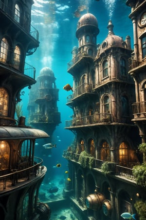 high res, photograph, photorealistic, hyperealistic, hyperealistic, 4k, 8k, nikon, 

underwater steampunk city 