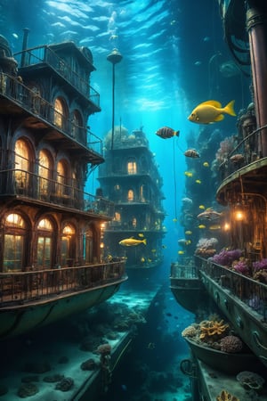 high res, photograph, photorealistic, hyperealistic, hyperealistic, 4k, 8k, nikon, 

underwater steampunk city, neon lights, sea life