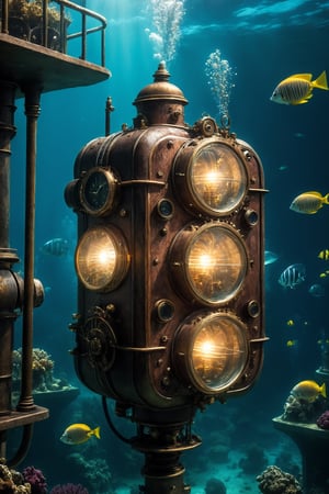 high res, photograph, photorealistic, hyperealistic, hyperealistic, 4k, 8k, nikon, 

underwater steampunk city, gas lights, sea life, metropolis 