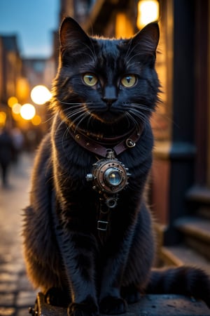 RAW photograph, shot with Canon6D Mark 2, 50mm Nikon, photorealistic, ultrarealistic masterpiece, highly detailed face and skin texture, realistic skin, high contrast, high resolution, evening lighting, mood lighting, best quality

cat wandering through an old steam punk city