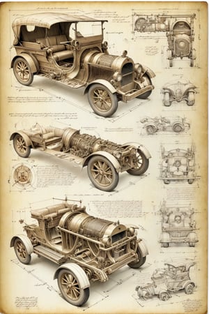 Leonardo DaVinci's art style on the theme of original Dodge WC and parts on the style of Technical drawing and isometric views, colors only available during the Renaissance era, golden ratio,6000,Magical Fantasy style, pencil drawing 