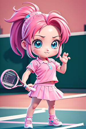 Masterpiece, high quality,(((((chibi))))), (((((style anime))))),beautiful girl, ((((red hair in a ponytail)))), blue eyes, ((((wearing a pink crotop)))), ((((pink tennis skirt)))) , tight sexy outfit, pink background, youthful and dynamic style
Super Detail, Full HD,better_hands,hands