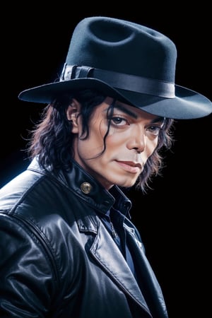 Michael Jackson, black background, 4k, ultra realistic, when he was white