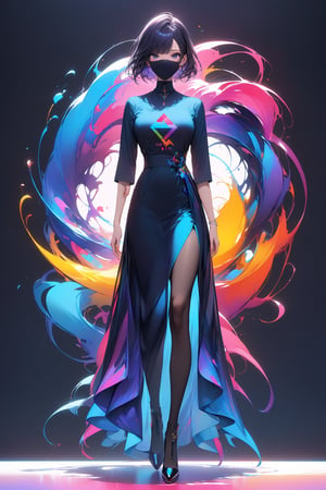 Silhouette of an elegant woman, very elegant woman, masterpiece, full body, colorful, no showing face, front view, looking at viewer, logo aesthetics. INK