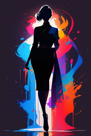 Silhouette of an elegant woman, very elegant woman, masterpiece, full body, colorful, no showing face, front view, looking at viewer, logo aesthetics. INK