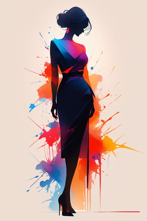 Silhouette of an elegant woman, very elegant woman, masterpiece, full body, colorful, no showing face, front view, looking at viewer, logo aesthetics. INK