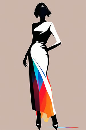 Modern desing, Silhouette of an elegant woman, very elegant woman, masterpiece, full body, colorful, no showing face, front view, looking at viewer, logo aesthetics. INK