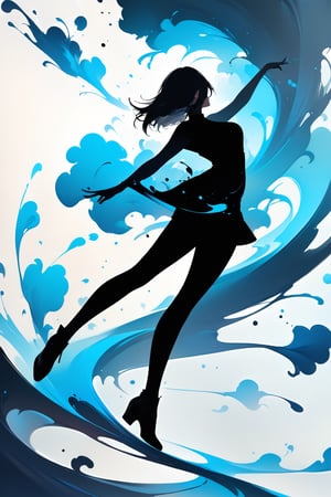 1girl,couple, silhouette, ink brushstrokes in background, looking at viewer, dancing pose, ink rain, stunning image, ink smoke, digital art, professional style, ((masterpiece quality: 2)), ink droplets, attractive image, Ink art style