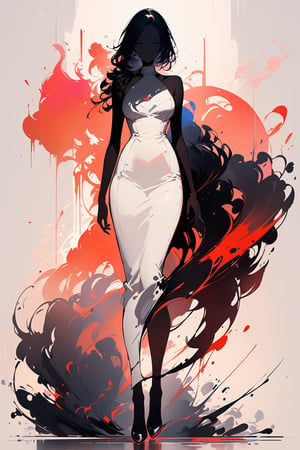 Silhouette of an elegant woman, very elegant woman, masterpiece, full body, colorful, no showing face, front view, looking at viewer, logo aesthetics. INK