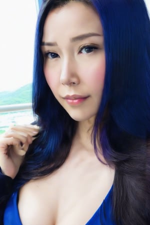 25 year old korean/elf female, long flowing dark blue hair, big ample breast, perfectbreasts,p3rfect boobs,supermodel\(hubggirl)\, sexy asian,cleavage
