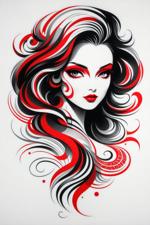 lineart tattoo design, geometric forms with red stripes superimposed, ((drawing lines)), drawing in black and withe, thick lines, filagree, realistic, silkscreen dot pattern in background, white background, monster, Leonardo Style,Pencil Draw,Fashion Illustration,Flat vector art,pencil sketch