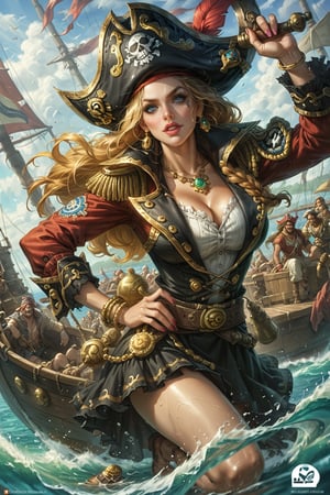 Pirate Adventure: Aboard a creaking, weathered ship sailing through stormy seas, she dresses as a fierce pirate queen, her outfit adorned with gold and jewels plundered from distant lands. Her crew respects her, but she only seeks the approval of the legendary pirate goddess who appears in the form of the tempest itself. Each battle and each treasure hunt is a test of her worth, as she balances between the thrill of adventure and the desire for the goddess's elusive favor.