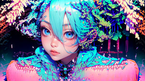 anime artwork of someone in a top and short black outfit, head, in the style of vibrant pop surrealism, by Yoshitaka Amano, 32k uhd, delicate portraits, shiny eyes, light red and sky-blue, cute and colorful, exaggerated facial features --ar 16:9 