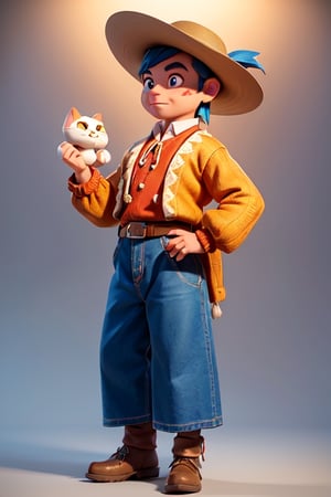 3dcharacter,(full body:1.2),simple background, masterpiece,best quality,(light cream gradient background:1.1) , low poly, cowboy cat, toy, videogame style, inspired by the Argentinean gaucho culture, traditional elements such as gauchos in their distinctive clothing, capture the essence of the gaucho lifestyle with a touch of authenticity and cultural richness,3dcharacter, cat wearing gaucho clothes, gaucho costumes, 8k, high resolution, furry, 3d video game cat